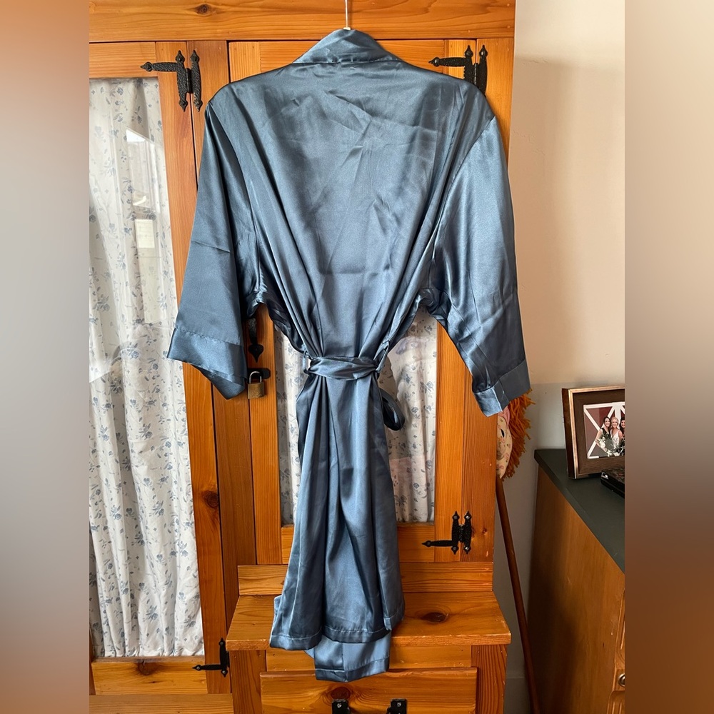 DB Studio Dusty Blue Satin Robe - Picture 5 of 5